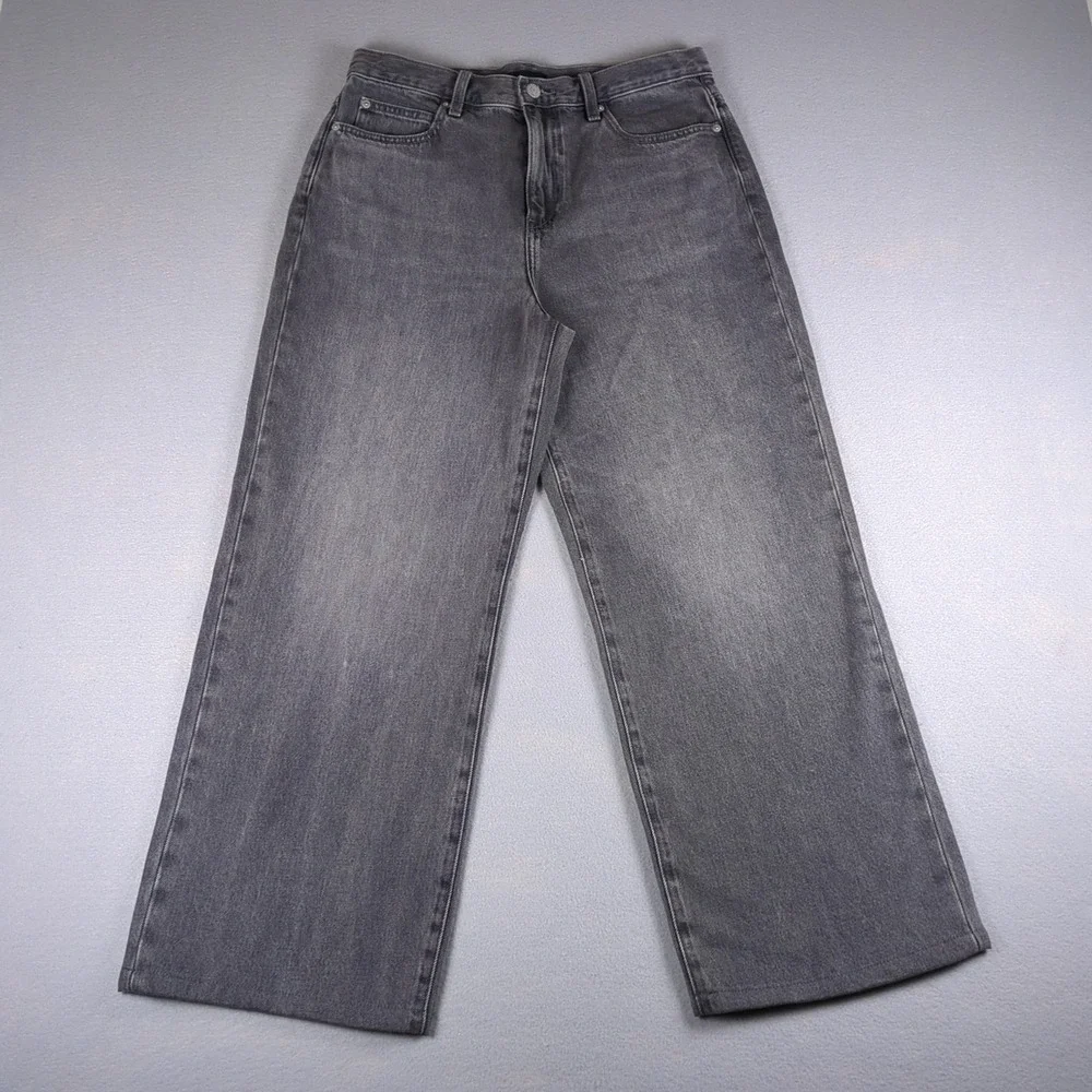 Uniqlo Wide Straight Jeans Womens 28x26 Gray Baggy Relaxed High Rise Grunge Y2K